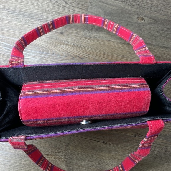 Vintage Kate Spade Striped Red Flannel Hand Bag Purse - Picture 9 of 12